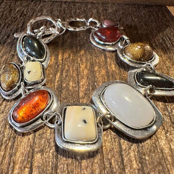 Handcrafted Boho Western Chic Natural Stone Link Bracelet, Adjustable, Multicol - Picture 5 of 9
